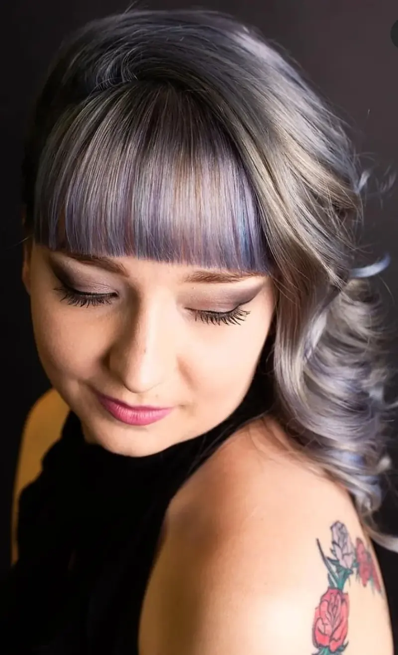 Lilac and silver hair with bangs